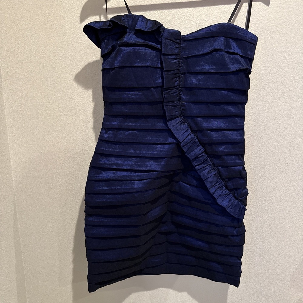 Y2K City‎ Triangles Navy Blue Ruffled Bandage Mini Dress Size 13
